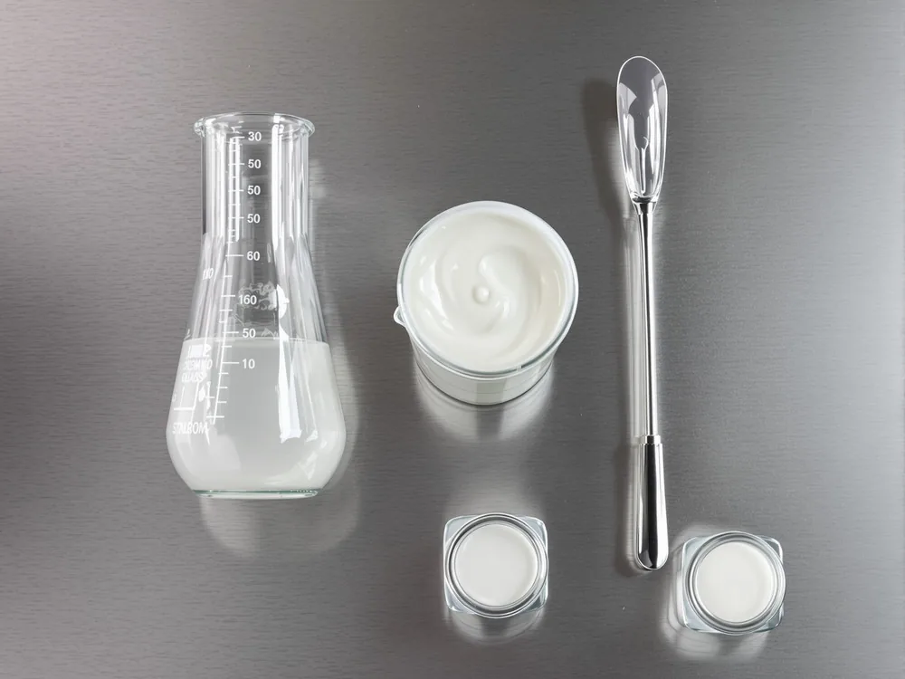 Formulation notebook and beaker in the lab
