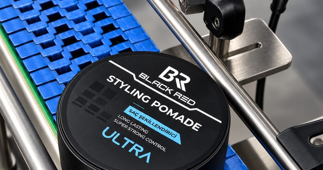 Black Red styling pomade on the production line